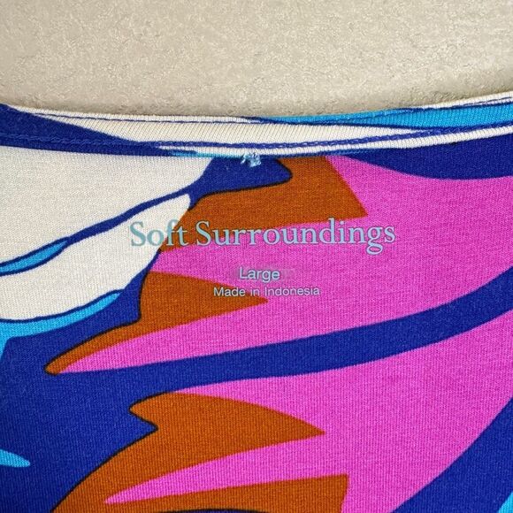 Soft Surroundings Serena Maxi Dress Large Jersey Knit Stretch Floral Pink Blue - Picture 3 of 11